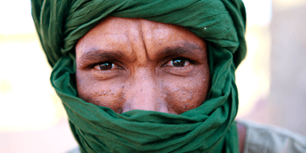 Portrait of a man inside the "27 February" Saharawi refugee camp near Tindouf, Algeria.