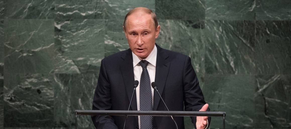 Rysslands president Vladimir Putin talar här vid FN:s generalförsamling 2015. Foto: UN Photo/Cia Pak.